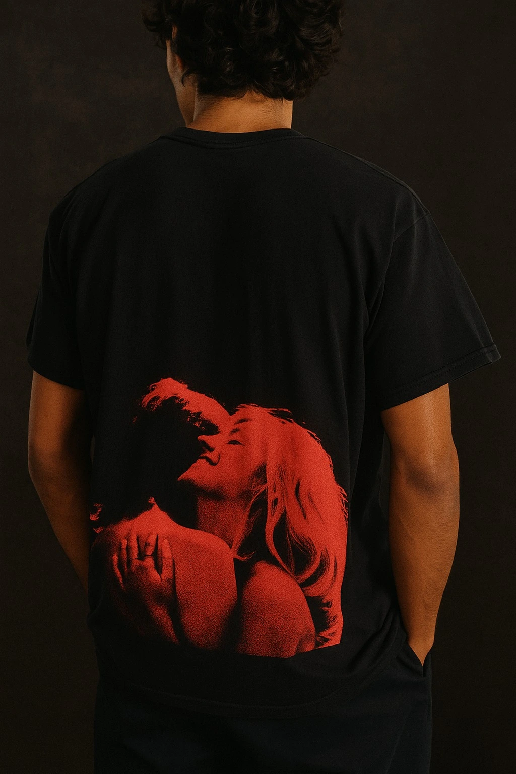 Oversized Black Romantic Embrace Graphic T-Shirt